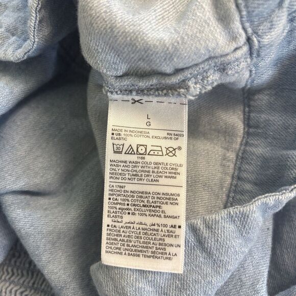 Old Navy Tie Front Denim Top Blouse Large Smocked Blue Western - Picture 6 of 6